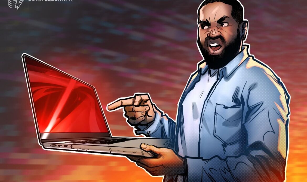 Comic artwork of an expressive man in a blue button-down shirt pointing and explaining data during a live broadcast.
