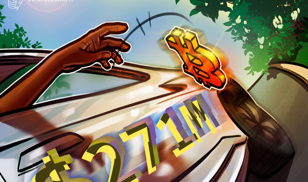 Dynamic illustration showing hands reaching out to catch a glowing golden Bitcoin icon floating through a digital space layout.