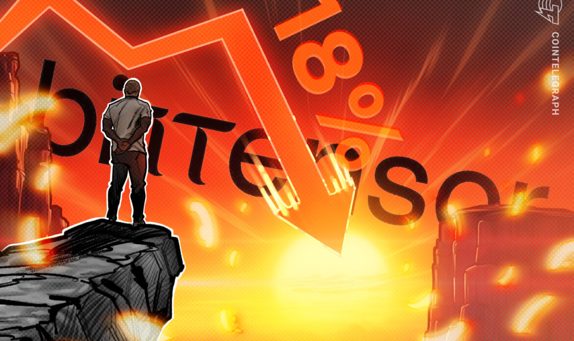 Cartoon graphic showing a red downward arrow splitting through a glowing screen marked with the numbers 18 percent.