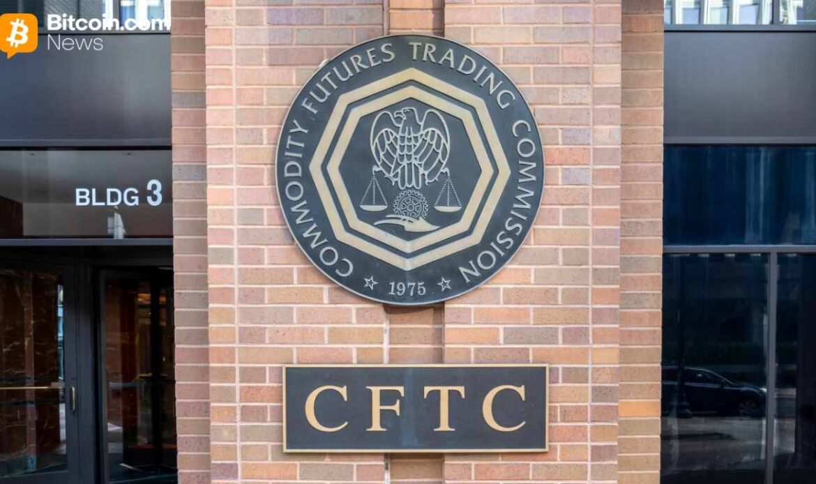 Close-up of the official dark blue and gold wall seal emblem of the Commodity Futures Trading Commission.