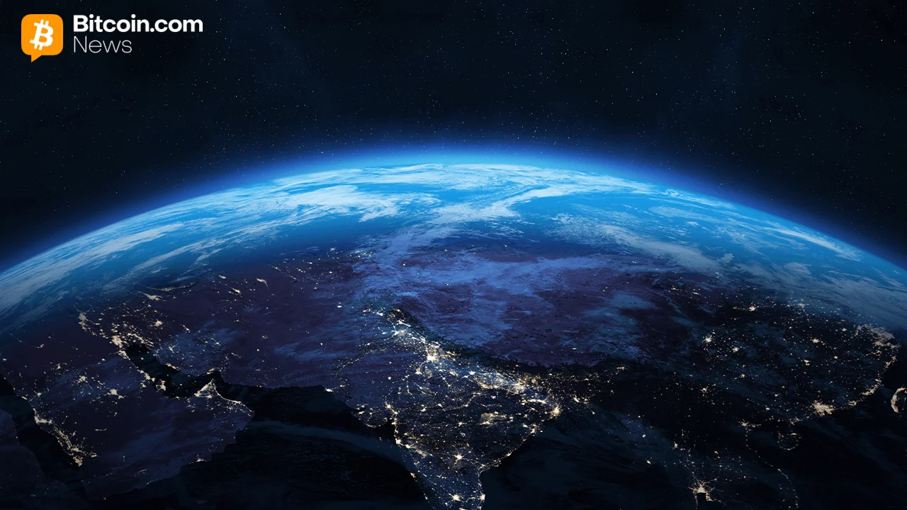 A high-altitude satellite view showing the curved horizon of the blue Earth from outer space against dark cosmic void.
