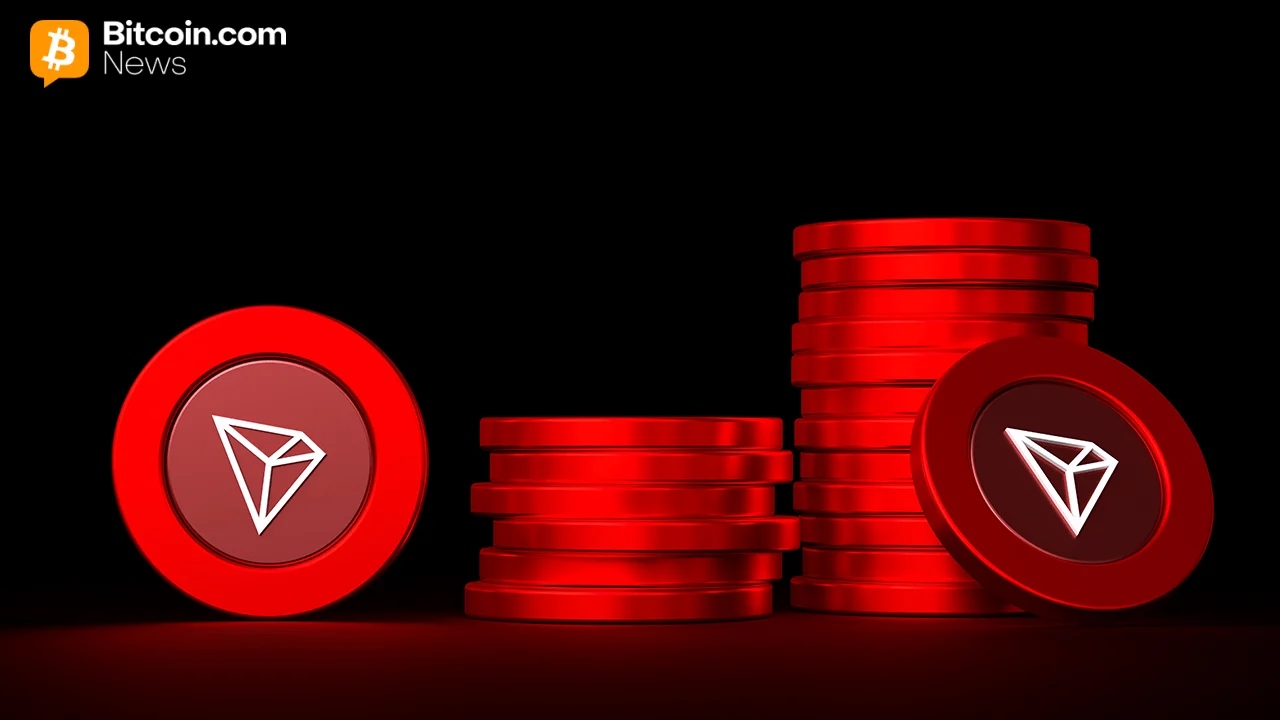 Stacked red poker chips and digital asset tokens against a clean black background.