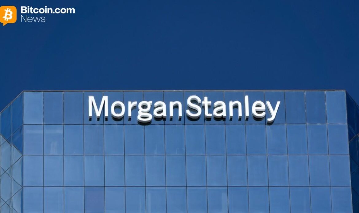 The clean corporate brand logo of Morgan Stanley displayed over a solid deep blue background block.