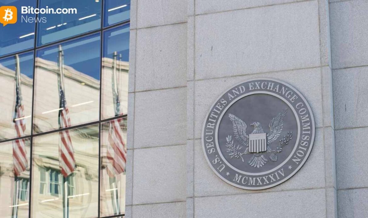 Close-up of the engraved circular stone wall seal belonging to the Securities and Exchange Commission building.