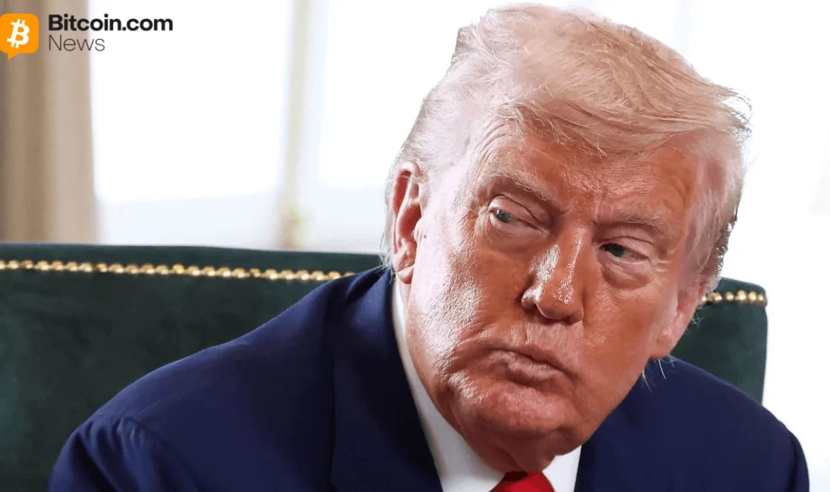 Close-up portrait photo of Donald Trump speaking seriously during a press briefing panel event.
