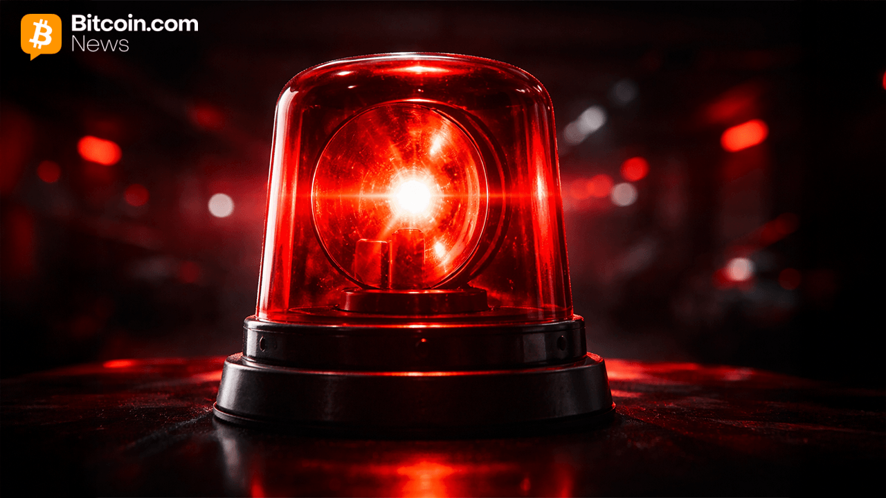 Close-up of a bright red emergency vehicle siren beacon flashing intensely against a dark bokeh backdrop.
