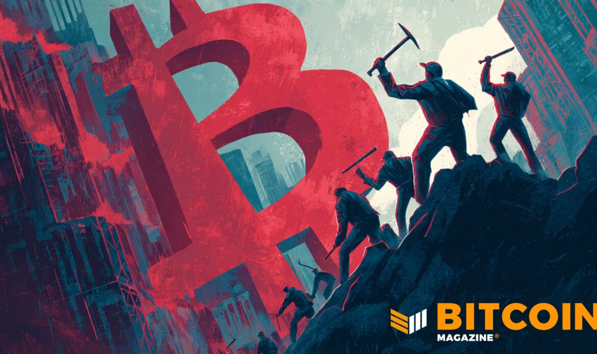 Graphic illustration showing a dark silhouette of a worker raising a hammer next to a large red letter B emblem.