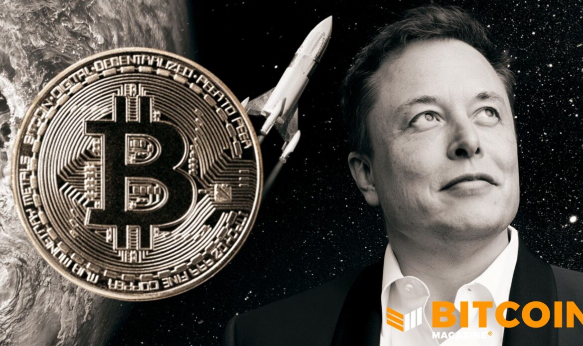 Composite image showing a spacecraft rocket blasting off next to a close-up black and white portrait of Elon Musk.