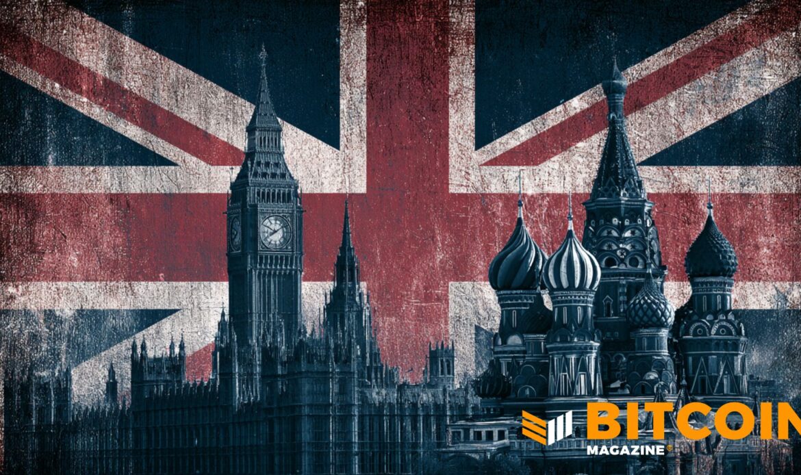 The Union Jack flag of the United Kingdom blended into a graphic background showing the towers of the Kremlin and Big Ben.