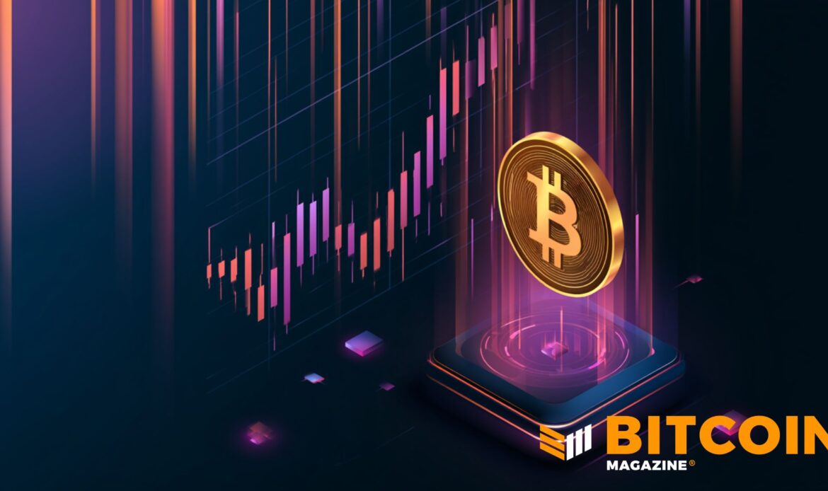 A golden Bitcoin coin positioned in front of a glowing purple and pink line graph indicating market volatility.