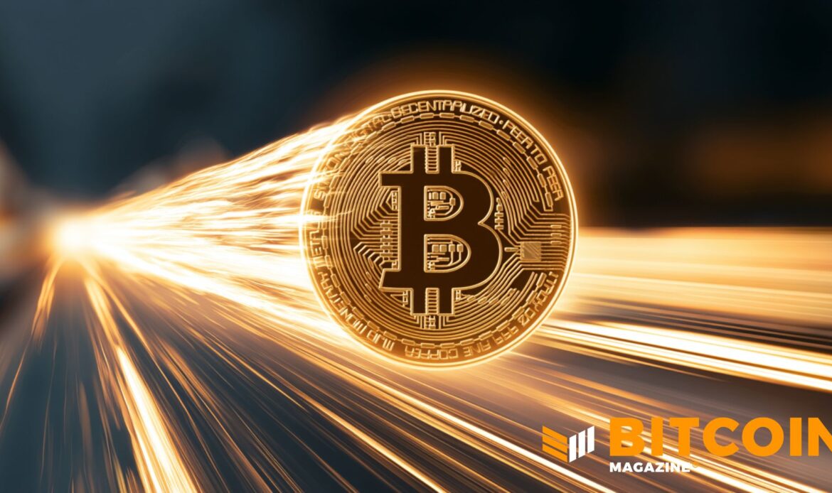 Golden Bitcoin coin moving at high speed with glowing light trails, representing Strive ASST corporate treasury growth to 19,000 BTC.