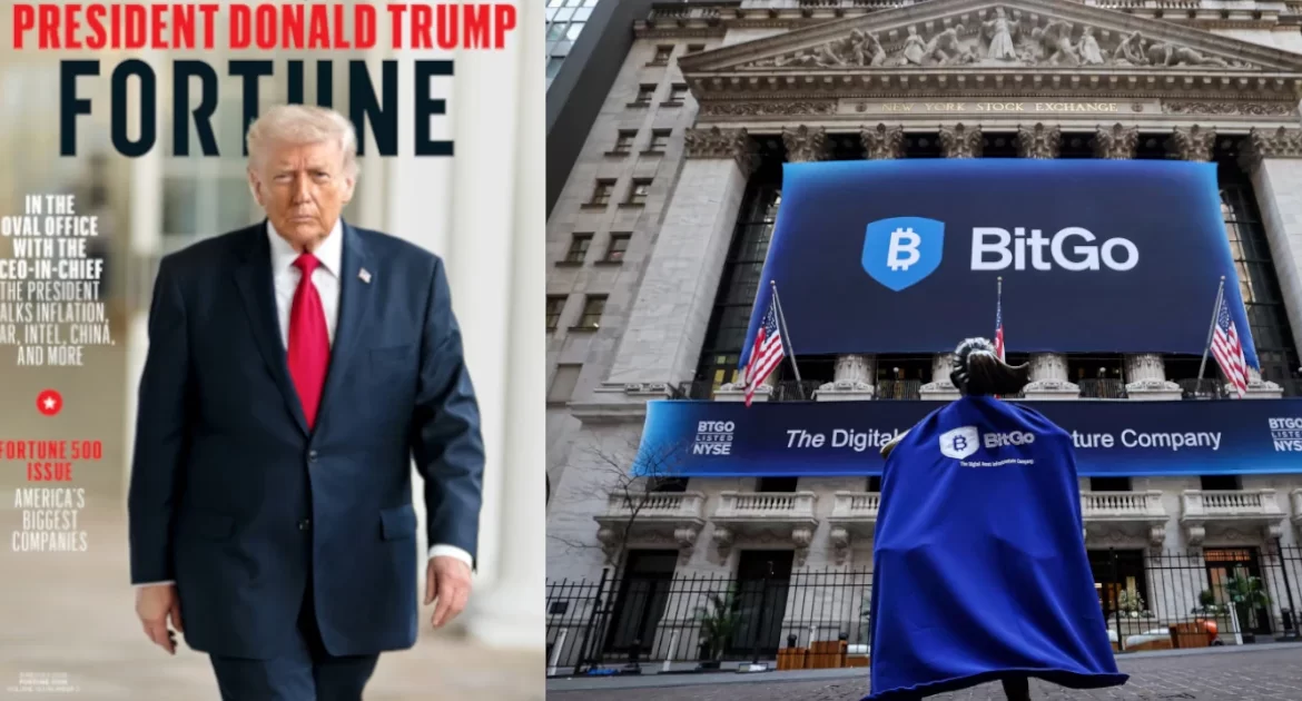 Financial market display featuring cryptocurrency and stock exchange themes