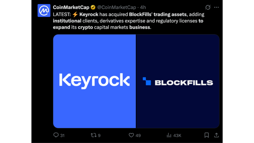 Keyrock acquires BlockFills trading assets to expand institutional crypto business