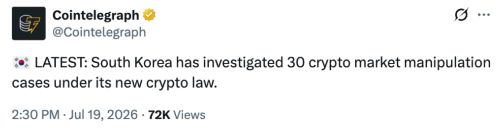 South Korea Cracks Down on 40 Crypto Manipulation Cases Since the 2024 Law
